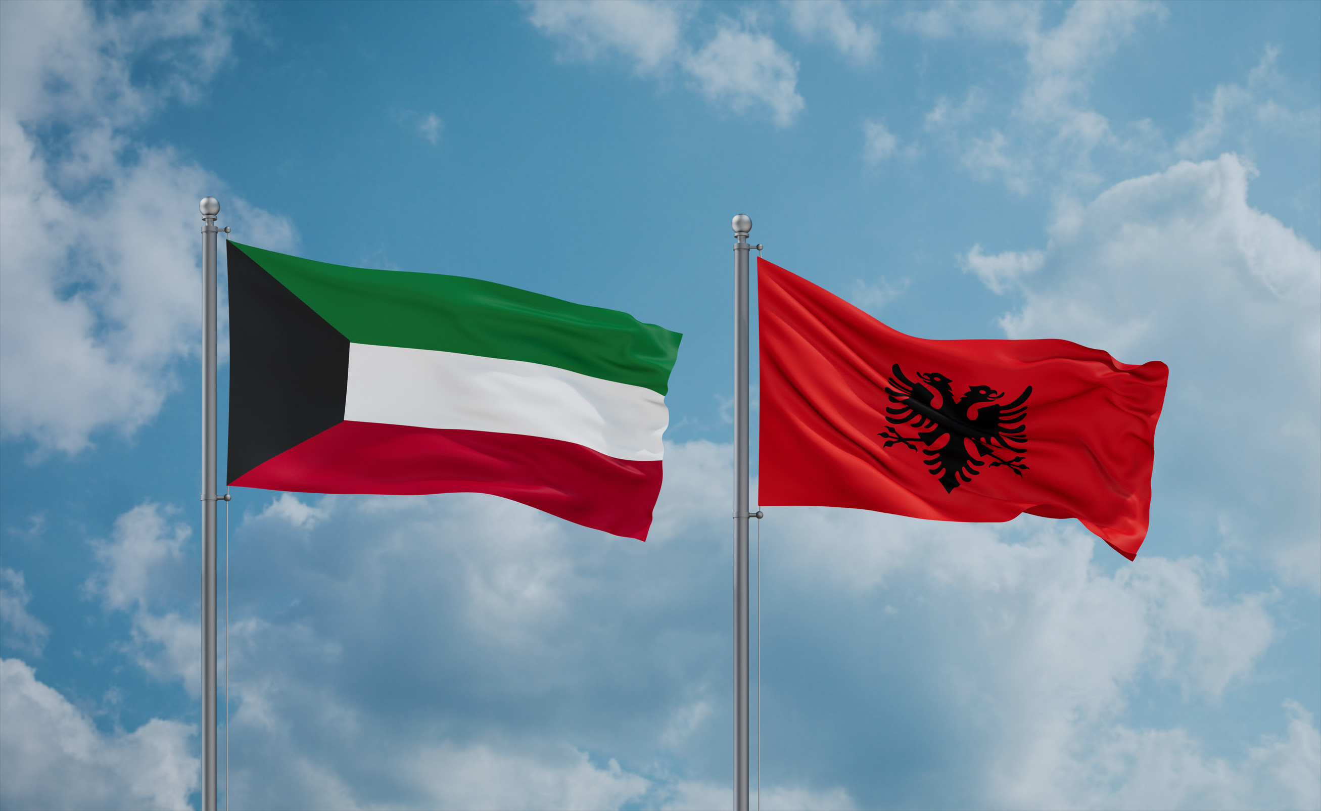 Albania Versus Kuwait Two Countries Flags Background