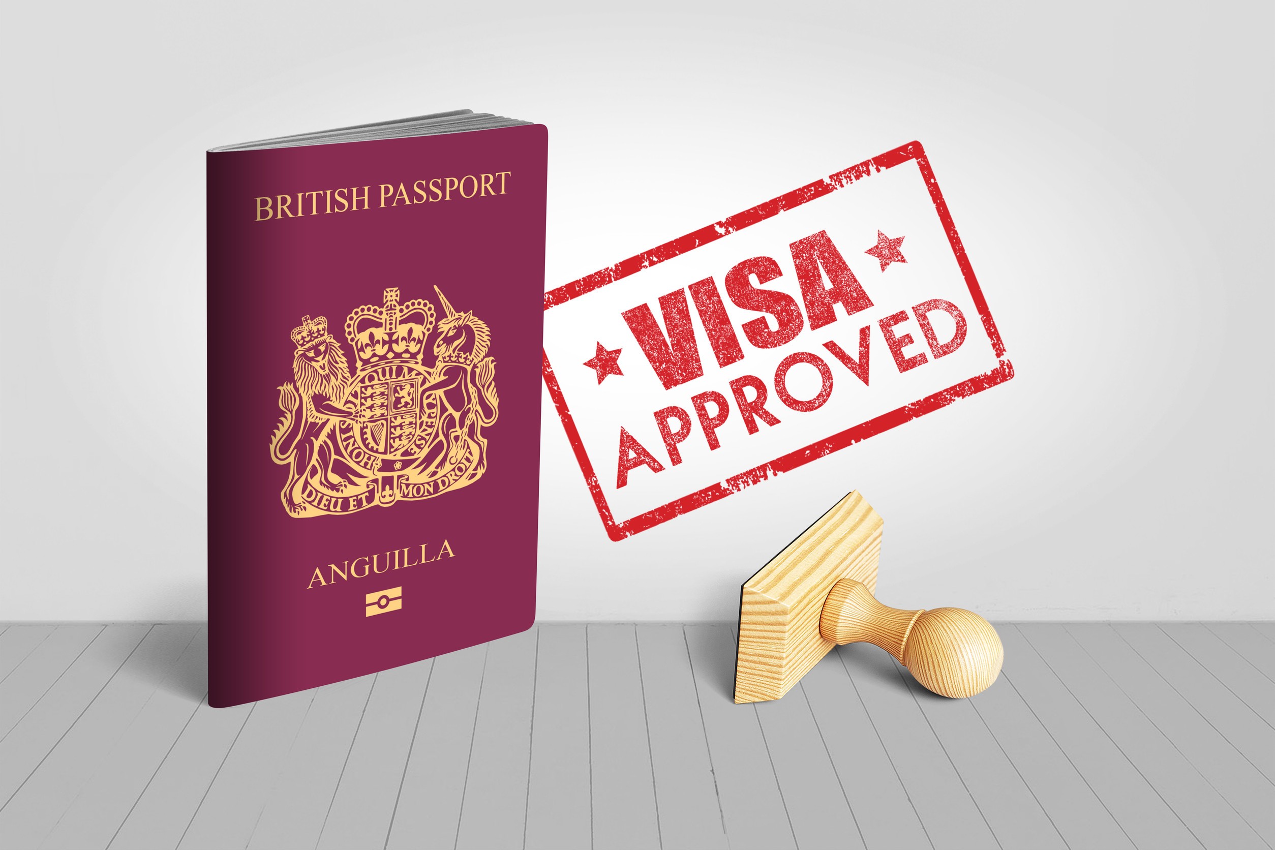 Anguilla Passport With Visa Approved Wooden Stamp