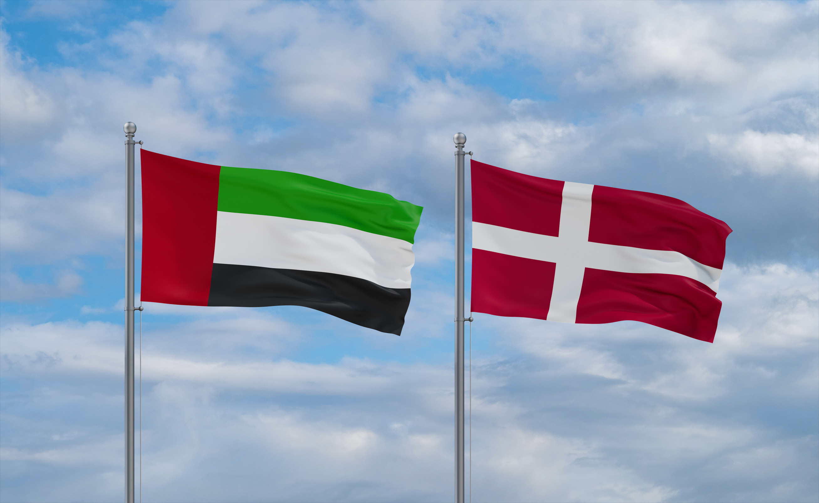 Denmark And Brazil Flags Waving Together