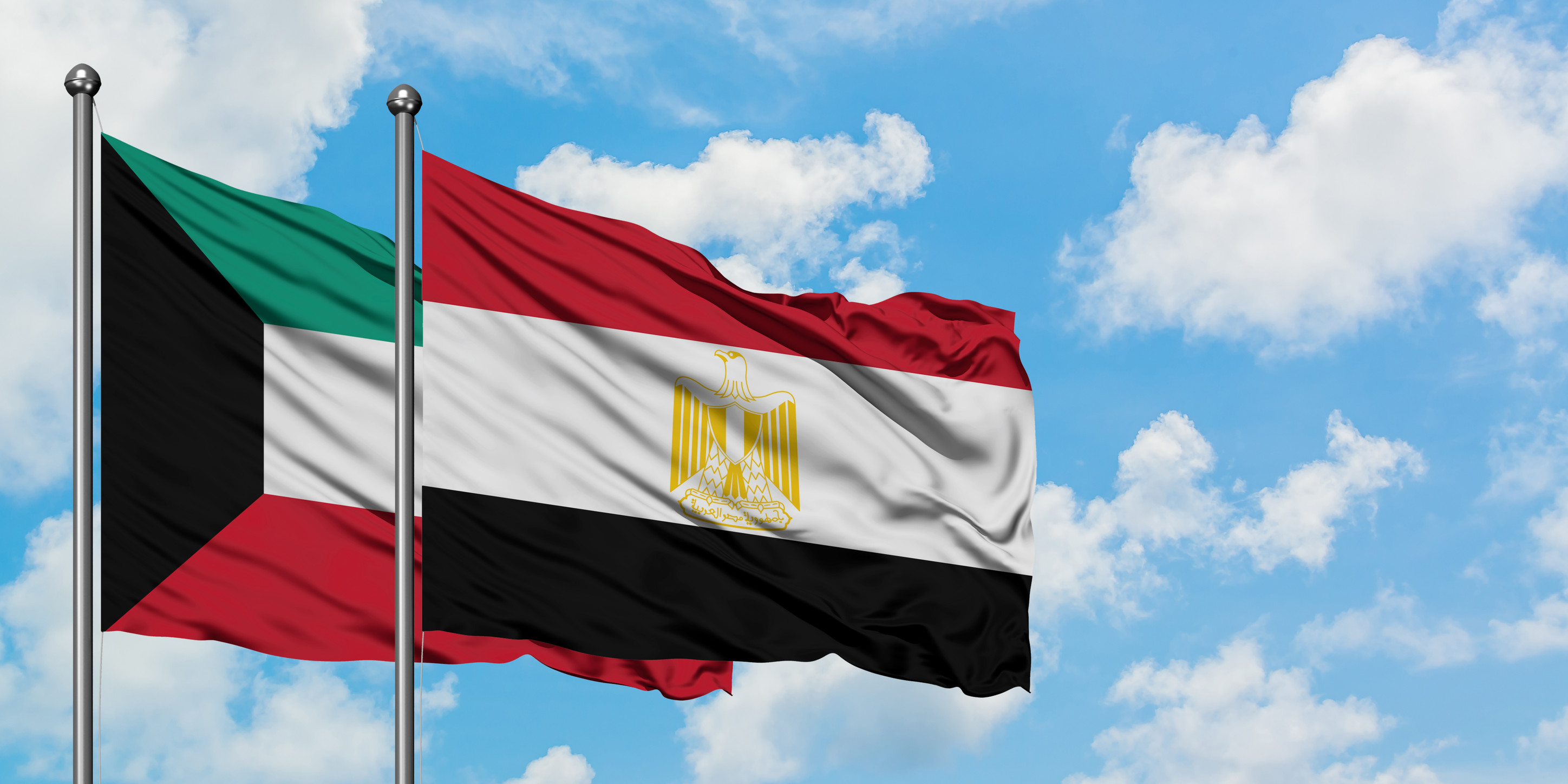 Egypt And Kuwait Flags Waving Together