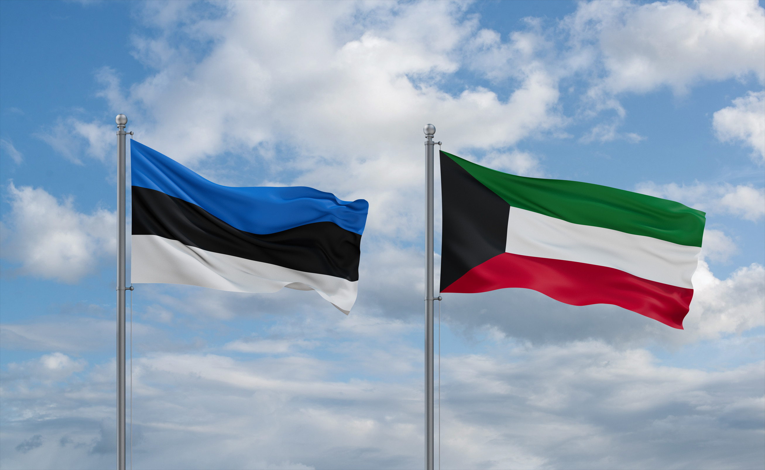 Estonia And Kuwait Flags Waving Together