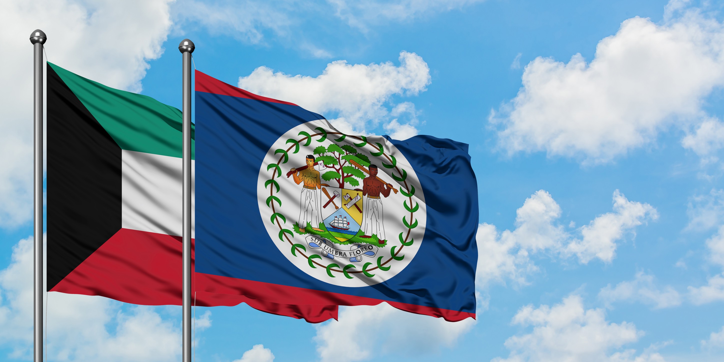 Kuwait And Belize Flag Waving