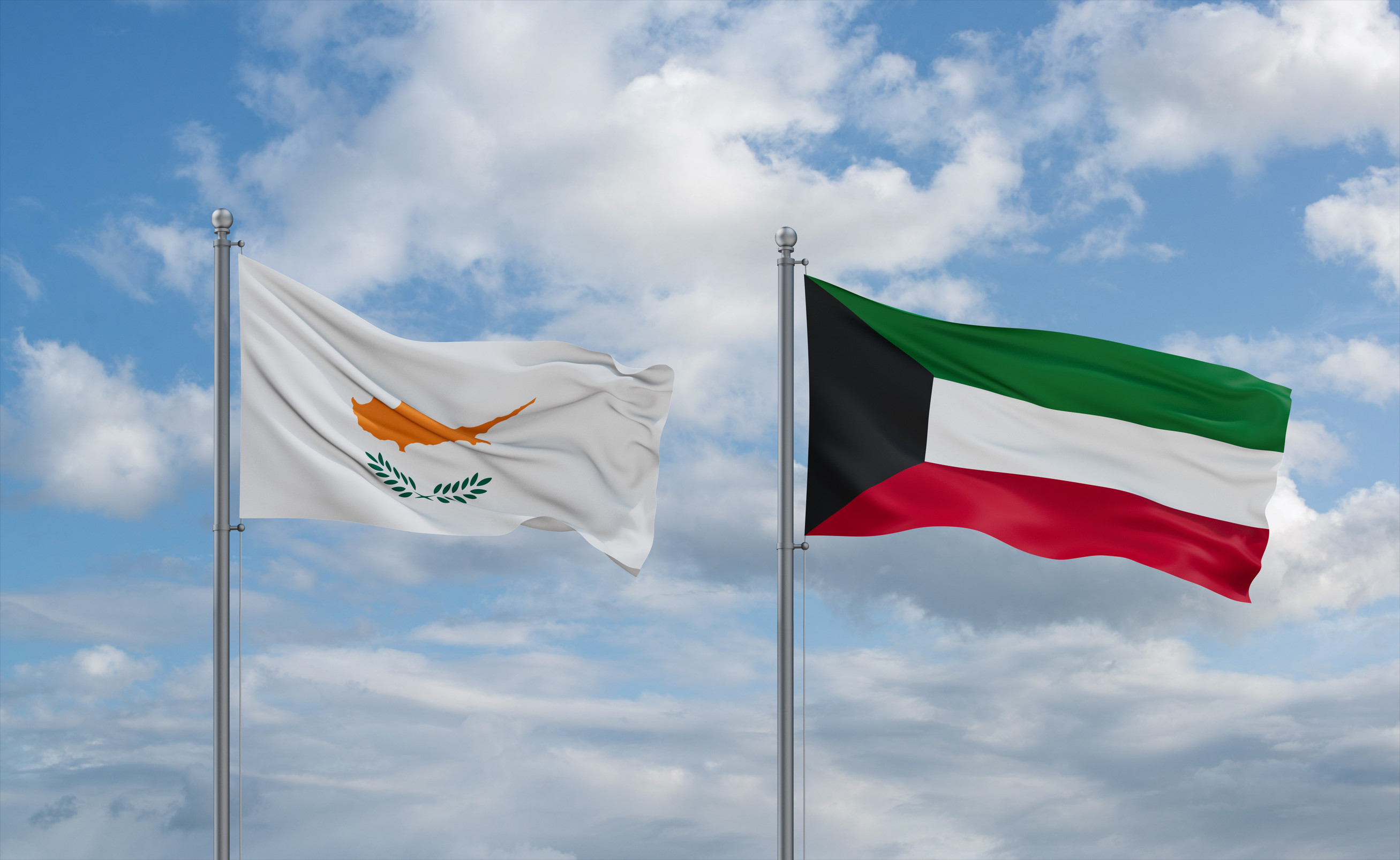 Kuwait And Cyprus Flag Waving Together