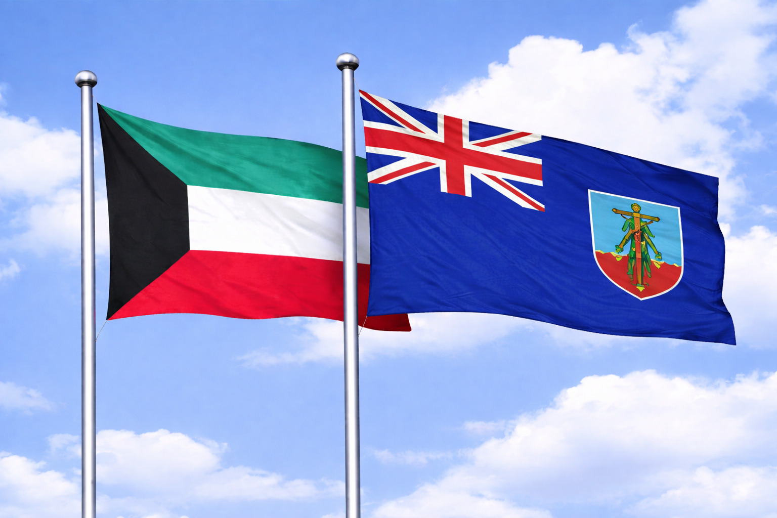 Kuwait Flag With Montserrat Flag Waved Together