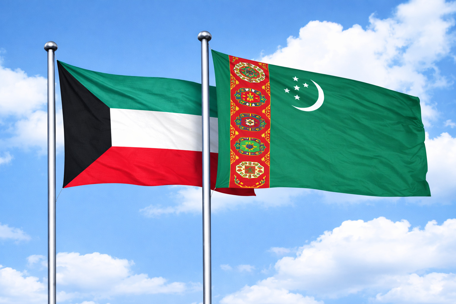 Kuwait Flag With Turkmenistan Flag