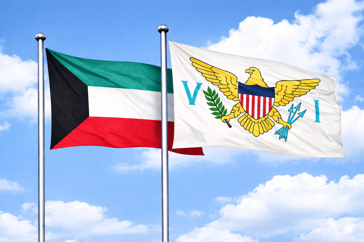 Kuwait Flag With Us Virgin Islands Flag