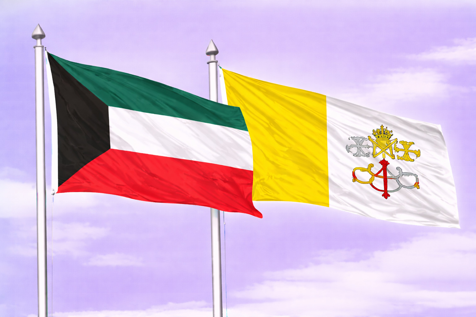 Kuwait Flag With Vatican City Holy See