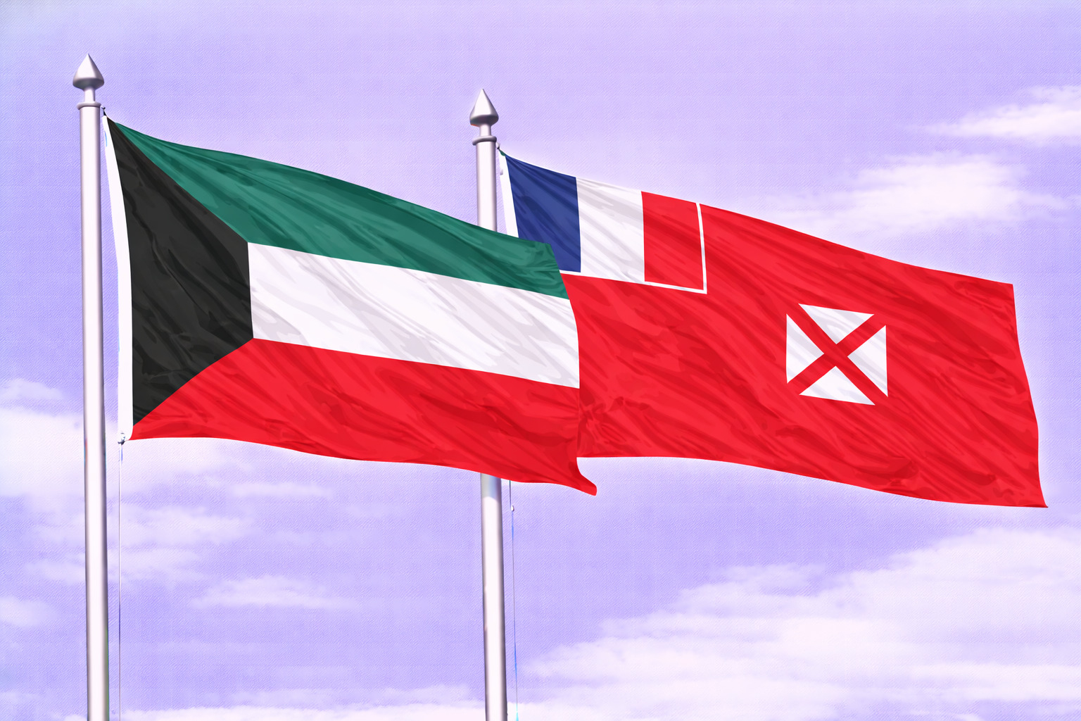 Kuwait Flag With Wallis And Futuna Flag