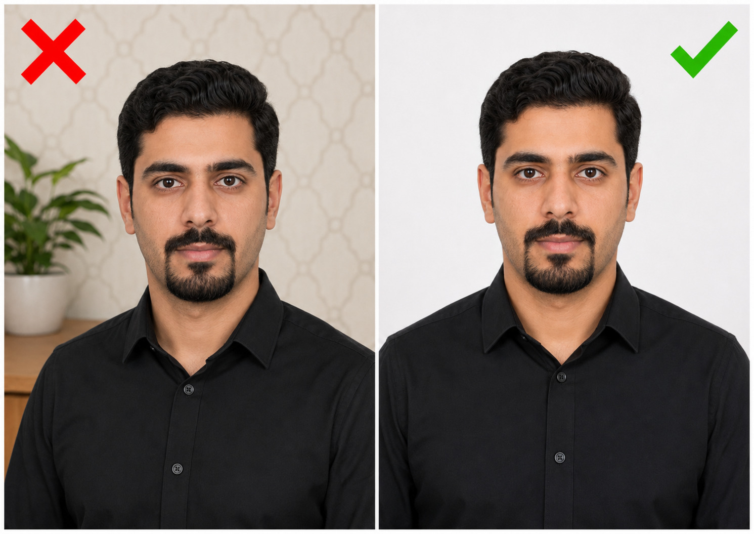 Kuwait Passport Photo With Correct And Incorrect Backgrounds