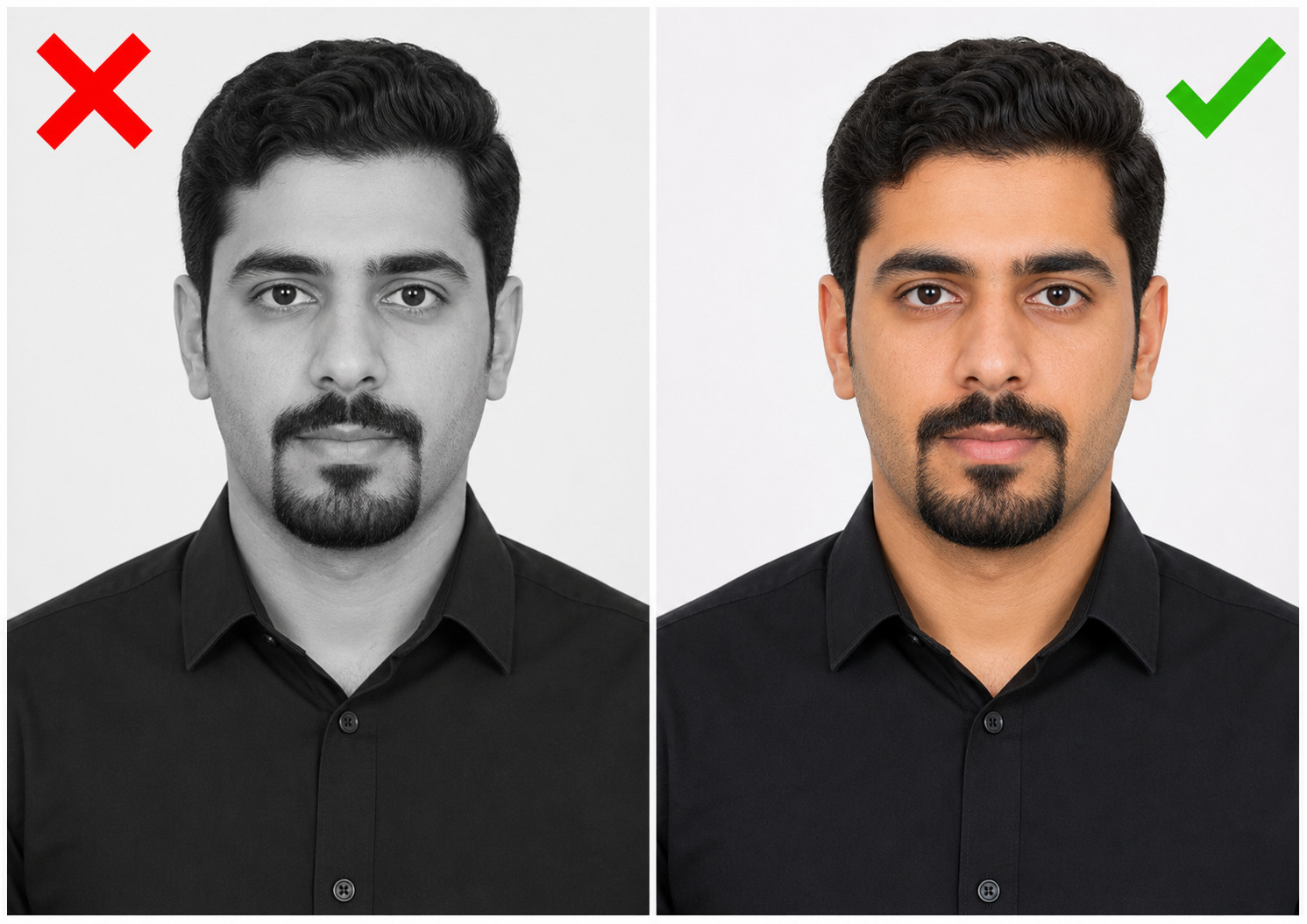 Kuwait Passport Photo With Correct And Incorrect Colours