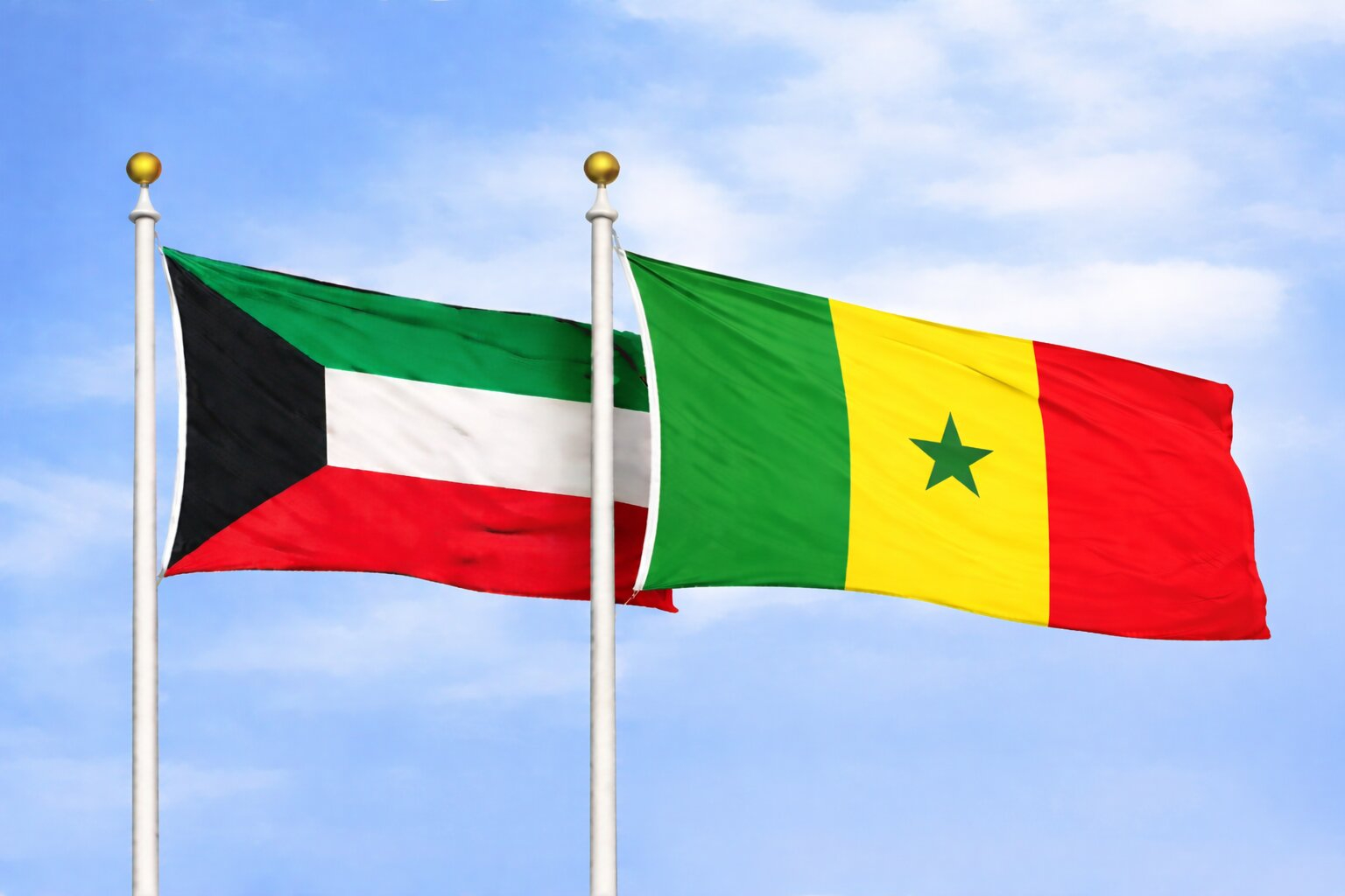 Kuwait Senegal Flags Waving