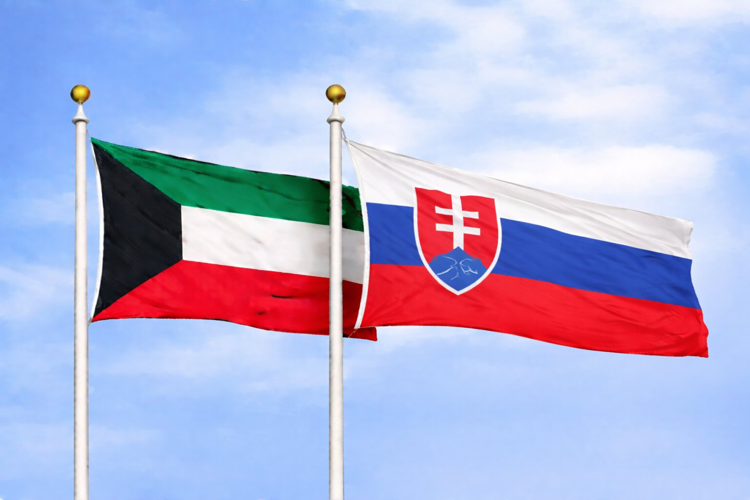 Kuwait Slovakia Flags Waving