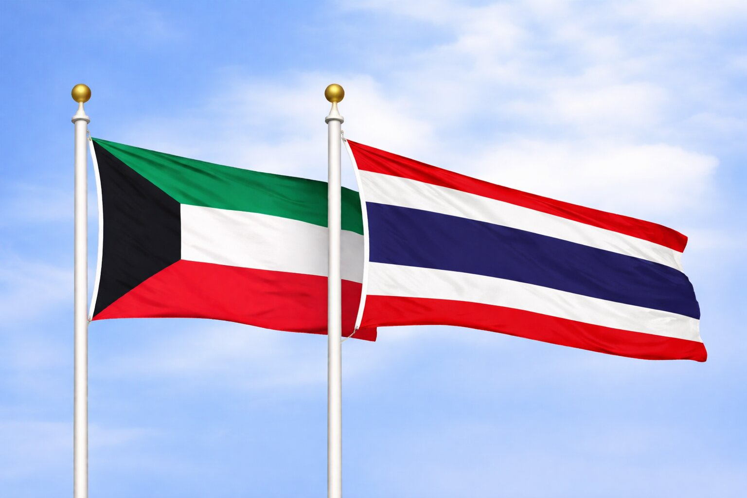 Kuwait Thailand Flags Waving