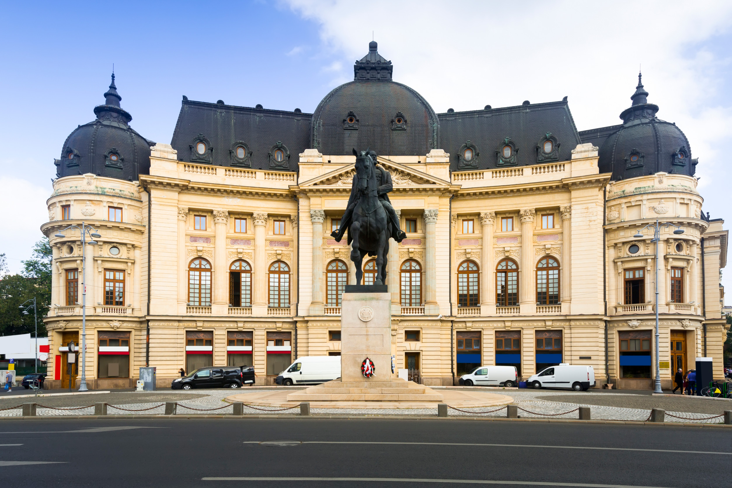 monument carol i about building of central university library bucharest romania monument carol i about building of central university library bucharest romania