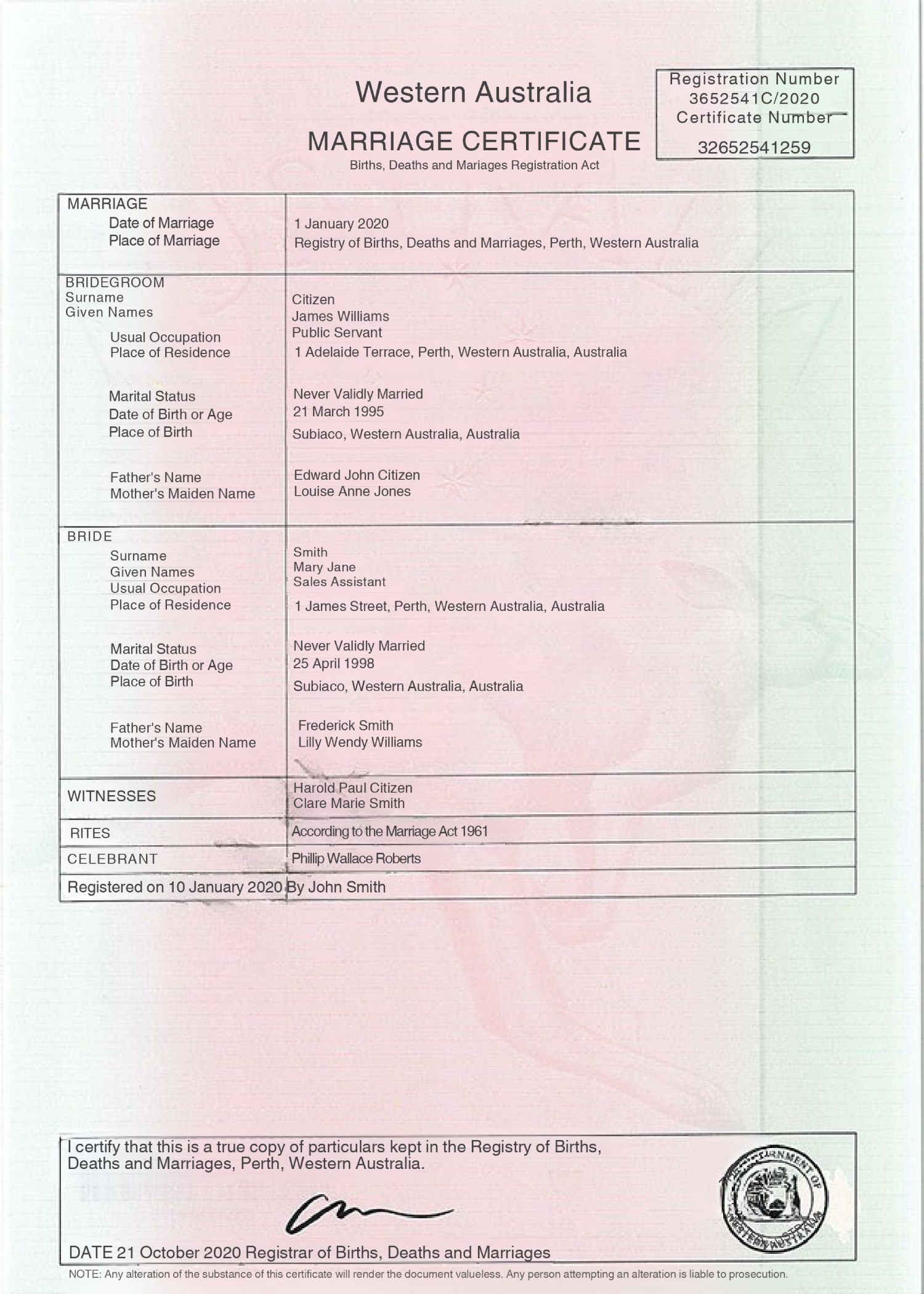 Sample Of Marriage Certificate